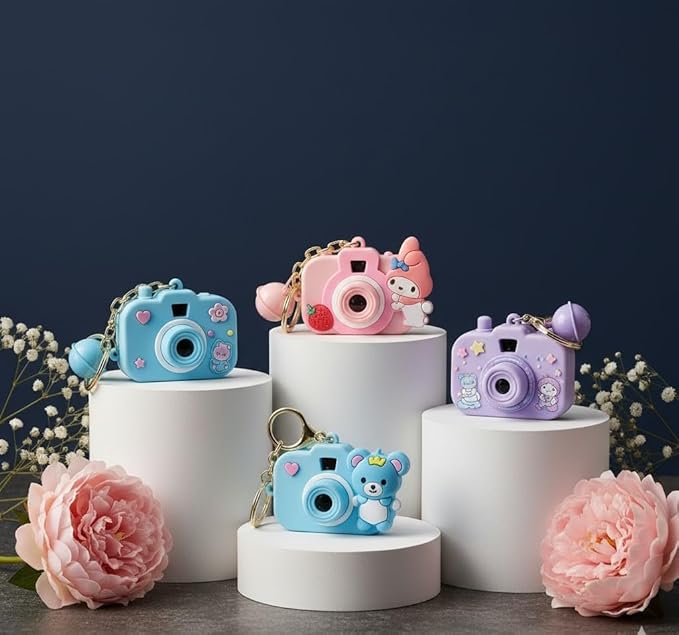 Mini Camera for Kids Projector Camera Toy with Bell for Kids and Girls Style Multicolor Design, Light Projection Feature Fun Cartoon Keychain for Bags, Pouches & Gifting (Random Color) (Pack of 1)