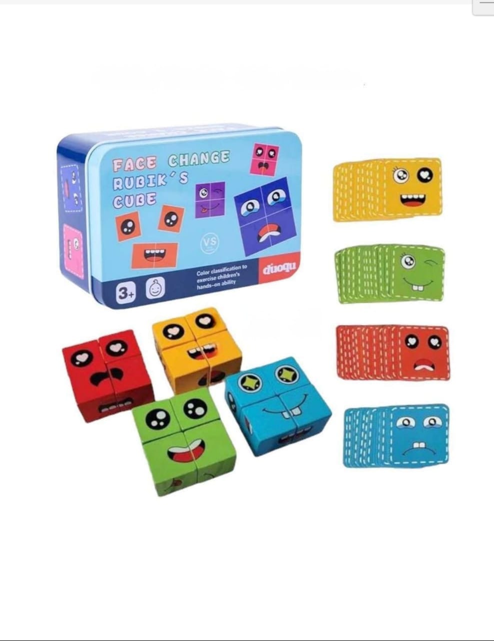 Crazy Face Wooden Puzzle for Kids Age 3-10 – Educational Toy with 72 Face Cards & 16 Wooden Cubes - Memory Game Puzzle for Kids - Boosts Pattern Matching, Motor Skills & Cognitive Thinking