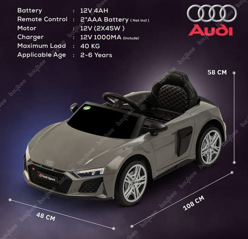 BAYBEE Baybee Official Licensed Audi R8 Battery Operated Car for Kids, Ride on Kids Car with LED Light & Music (Grey)