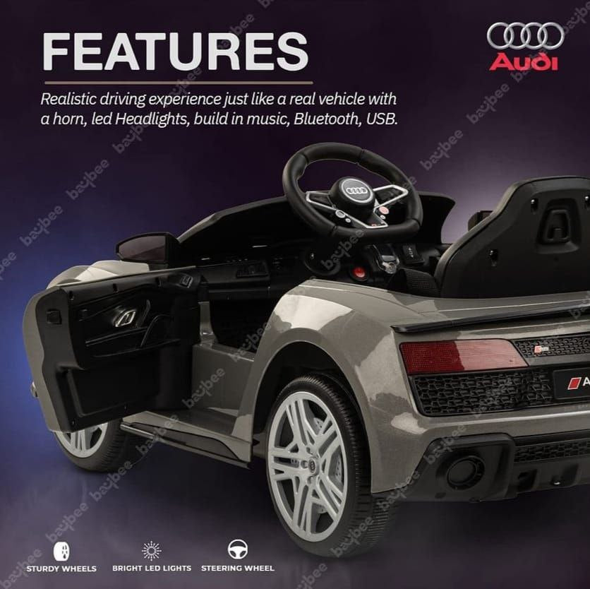 BAYBEE Baybee Official Licensed Audi R8 Battery Operated Car for Kids, Ride on Kids Car with LED Light & Music (Grey)